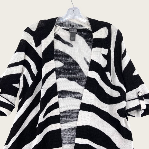 Additions by CHICOS Open Front Linen Cardigan Short Rolled Sleeves Womens Size 1 - Picture 2 of 15